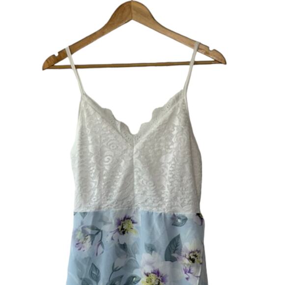 Shein Blue Floral Contrast Lace Floral Print Tulip Hem Cami Dress Sz Medium NEW - Picture 4 of 12